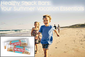 Kids running on a sunny beach with No Nuts nut-free snack bars, allergy-friendly summer snacks