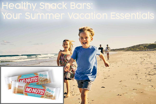 Kids running on a sunny beach with No Nuts nut-free snack bars, allergy-friendly summer snacks