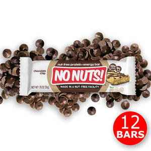 No Nuts chocolate chip nut-free snack bar on chocolate chips with 12 bars label