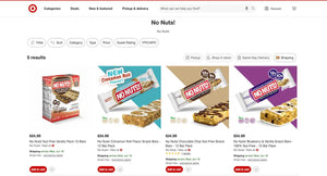 No Nuts! nut-free snack bars product listings on Target, including variety pack and allergy-friendly flavors.