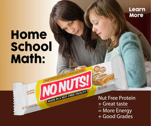 Mother and daughter studying at home with No Nuts! nut-free snack bar, lemon crème flavor.