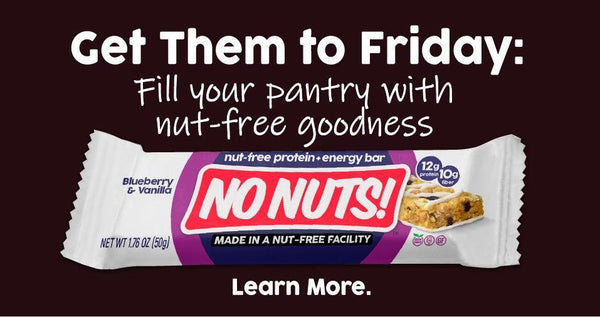 No Nuts nut-free snack bar blueberry vanilla flavor with allergen-friendly packaging and tagline