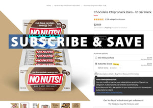 No Nuts! nut-free snack bars chocolate chip 12-pack with subscribe and save overlay on product page