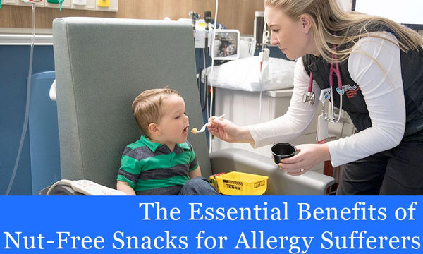 Nurse feeding young boy in hospital, promoting nut-free snacks for allergy safety