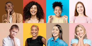 Diverse group of smiling people of various ages celebrating No Nuts! nut-free snack bars