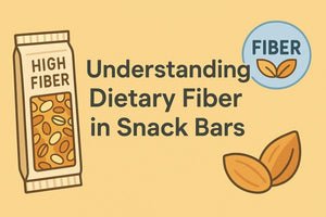 Illustration of high fiber nut-free snack bar with text 'Understanding Dietary Fiber in Snack Bars'.