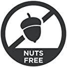 Nut-free symbol with acorn in circle and diagonal line, text reads 'NUTS FREE'.