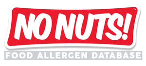 No Nuts! logo with Food Allergen Database text, allergy-friendly nut-free branding