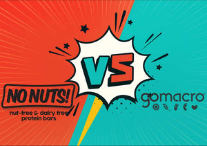 No Nuts nut-free dairy-free protein bars vs GoMacro allergy-friendly snack bars comic graphic