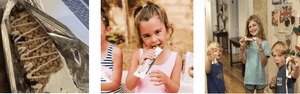 Kids enjoying No Nuts nut-free snack bars in home and outdoor settings