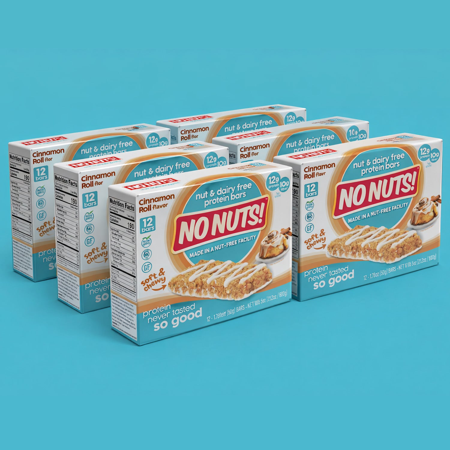No Nuts! Cinnamon Roll wholesale 72-bar case, nut-free dairy-free protein bars