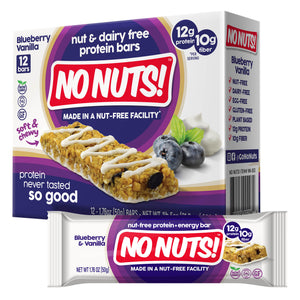 No Nuts! Blueberry Vanilla Nut Free Protein Bars 12 Count Box and Wrapped Bar – Gluten Free Dairy Free High Protein Snack Bars