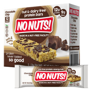 No Nuts! Chocolate Chip Nut Free Protein Bars 12 Count Box and Wrapped Bar – Gluten Free Vegan Snack Bars with 12g Protein