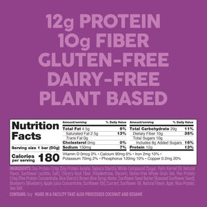 No Nuts nut-free blueberry vanilla protein bar nutrition facts, gluten-free, dairy-free, plant-based