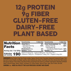 No Nuts protein bar caramel mocha nutrition facts, gluten-free, dairy-free, plant-based snack info